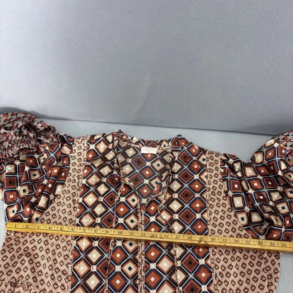 Hailey & Co Geometric Brown & Orange Tiered Ruffle Dress SZ 3XL Boho, Peasant - Picture 9 of 12